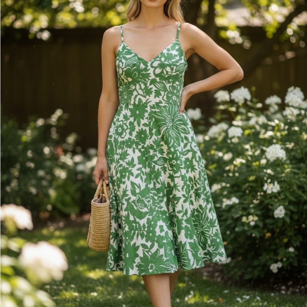 Donna Ricco Green Floral Midi Dress (F-009)
